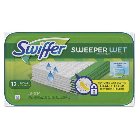 SWIFFER Wet Refill Cloths, Open Window Fresh, Cloth, White, 8x10, 12/Tub, PK12 95531